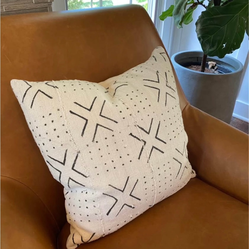 Set of Two Mudcloth Pillow Covers Cream & Black